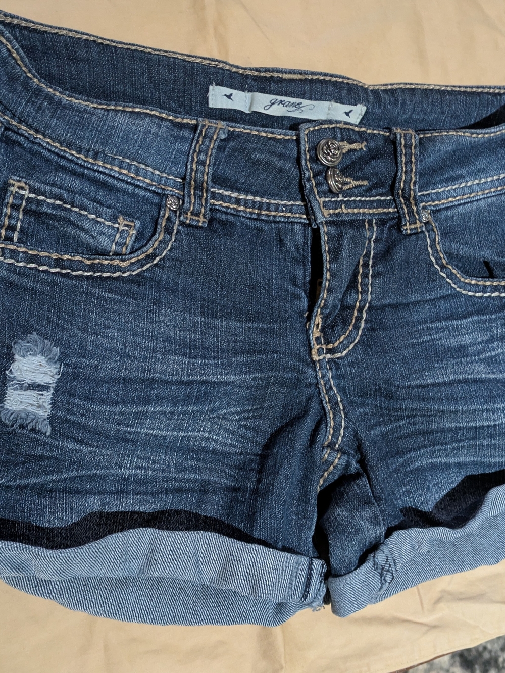 Grane Indigo Blue Rolled-Hem Denim Shorts